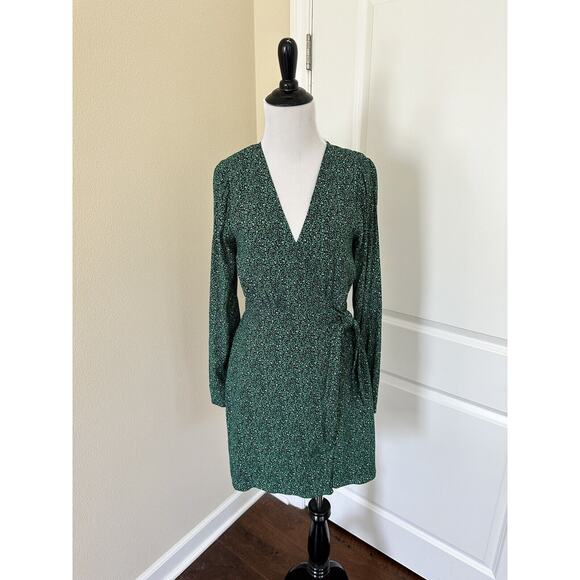 Sanctuary Micro Leopard Printed Wrap Mini Green Dress Party Cocktail NWT Size 4 - Picture 4 of 12